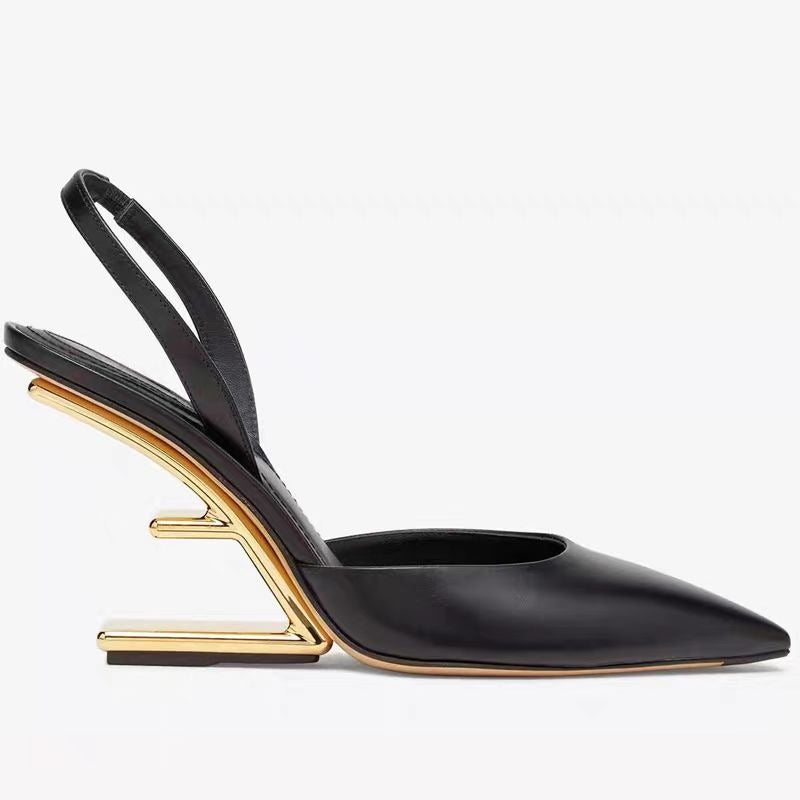 Pointed toe bag toe back high heel sandals for women with suspended metal heels