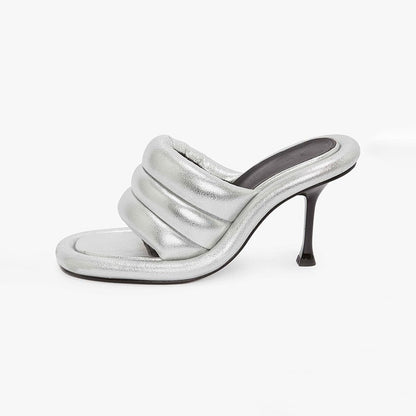 Shallow Mouth Stiletto heels Slippers Women's Genuine leather Slipper Comfortable Vacation Party Dress Wedding Pumps