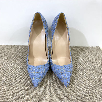 New Woven High Heels 12CM Pointed Toe Stiletto Pumps All-Match Women's Shoes