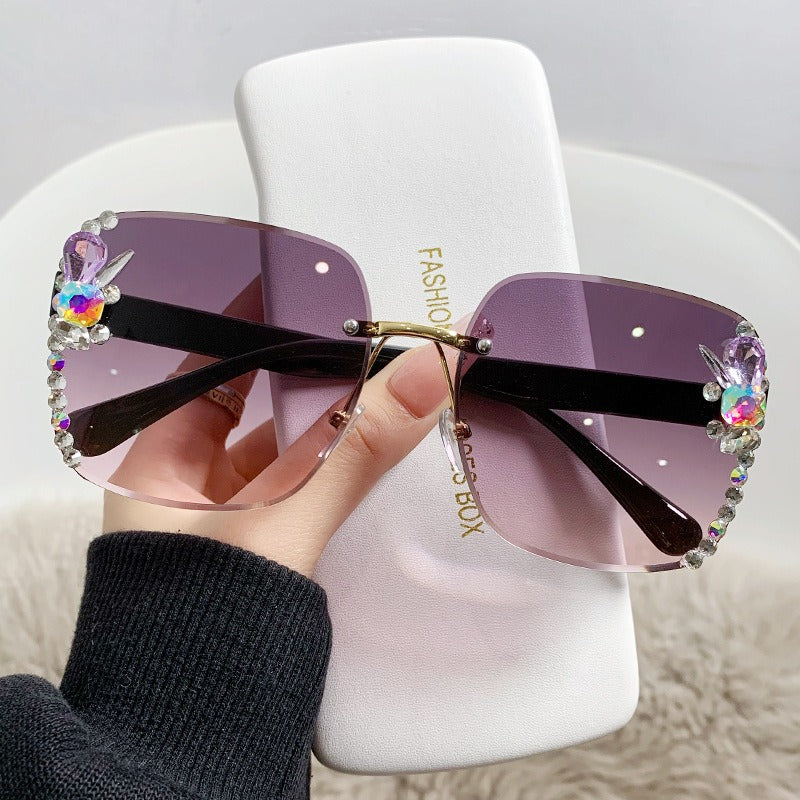 New Large Frame Diamond Sunglasses Women's Sunglasses Anti UV Glasses Street Photo Sunvisors