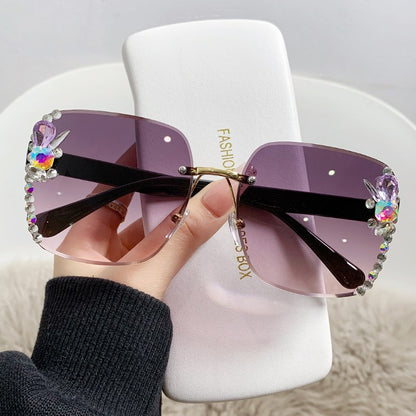 New Large Frame Diamond Sunglasses Women's Sunglasses Anti UV Glasses Street Photo Sunvisors