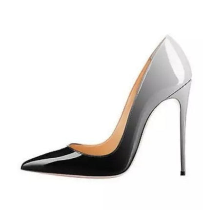 Gradient patent leather pointed high heels