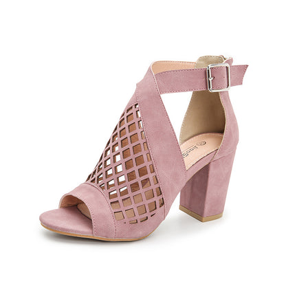 Fish Mouth Sandals Summer New Large Size Women's Shoes Hollow Chunky Heels Women's High Heels