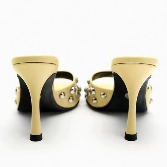 Women's Sandals Summer Mules Slingback Stiletto Heeled Sandals Silver Gold High Heels