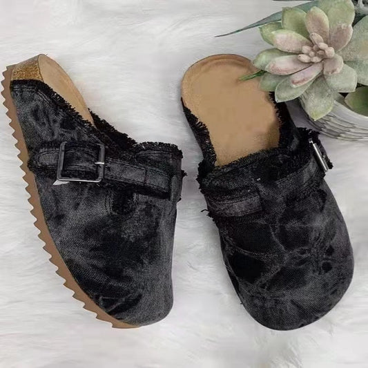 New Fashion Women Causal Faux Suede Slippers Wedges Heel Cork Mules Platform Clog Non Slip Sole Buckle Outdoor Home Shoes