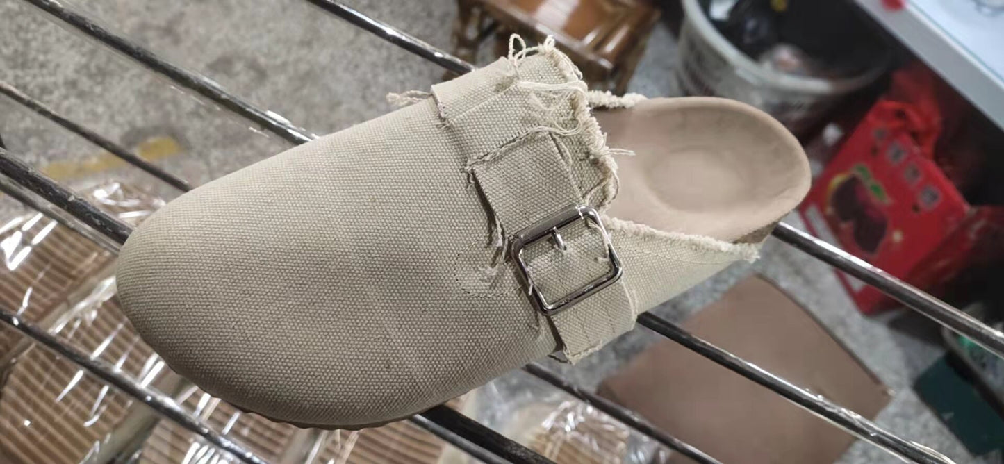 New Fashion Women Causal Faux Suede Slippers Wedges Heel Cork Mules Platform Clog Non Slip Sole Buckle Outdoor Home Shoes