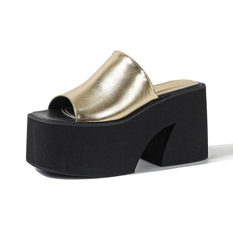 Square Toe Platform Slippers Sandals Street Style Summer Club High Heels Fashion Women Shoes