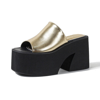 Square Toe Platform Slippers Sandals Street Style Summer Club High Heels Fashion Women Shoes