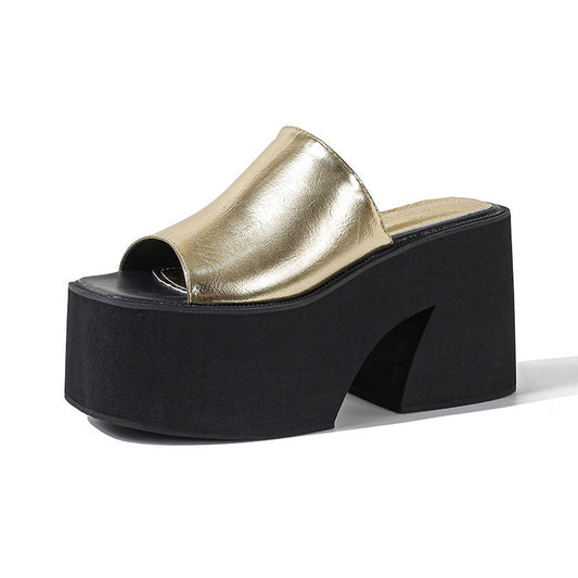 Square Toe Platform Slippers Sandals Street Style Summer Club High Heels Fashion Women Shoes