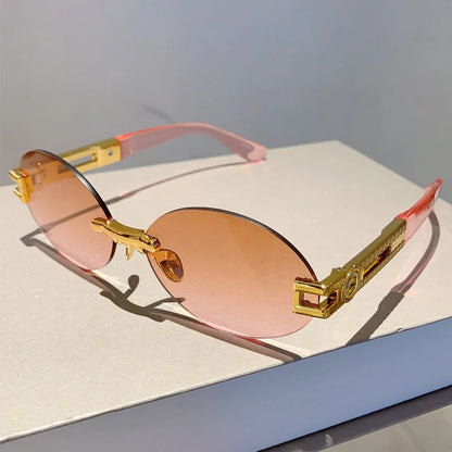 Frameless oval anti purple line sunglasses and sunglasses