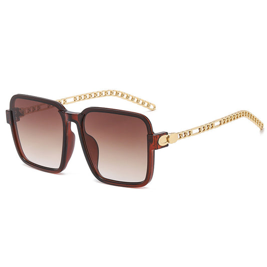 Fashion Square Big Frame Women's Sunglasses Metal Hollow Chain Sunglasses Men's Trend Same Style Sunglasses
