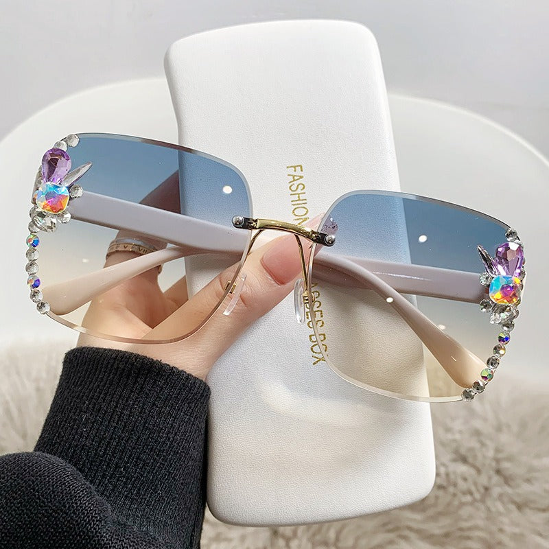 New Large Frame Diamond Sunglasses Women's Sunglasses Anti UV Glasses Street Photo Sunvisors