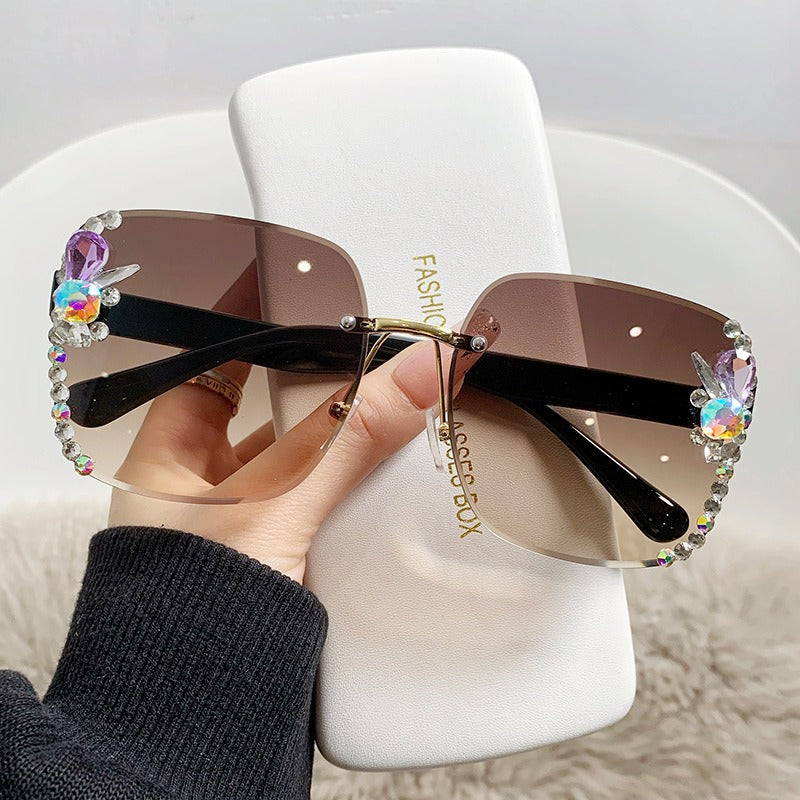 New Large Frame Diamond Sunglasses Women's Sunglasses Anti UV Glasses Street Photo Sunvisors
