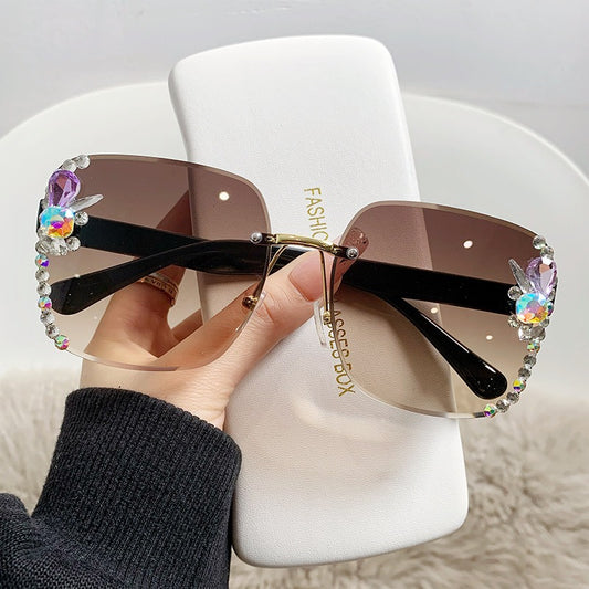New Large Frame Diamond Sunglasses Women's Sunglasses Anti UV Glasses Street Photo Sunvisors