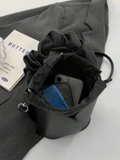 PU Leather Drawstring Bucket Bag
