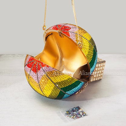 Alizekerr Hot Air Balloon Shaped Diamond Evening Bags  Women Designer Unique Circular Rhinestone Evening Purses And Handbags
