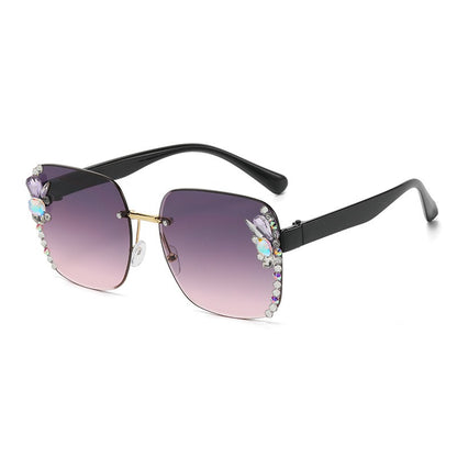 New Large Frame Diamond Sunglasses Women's Sunglasses Anti UV Glasses Street Photo Sunvisors