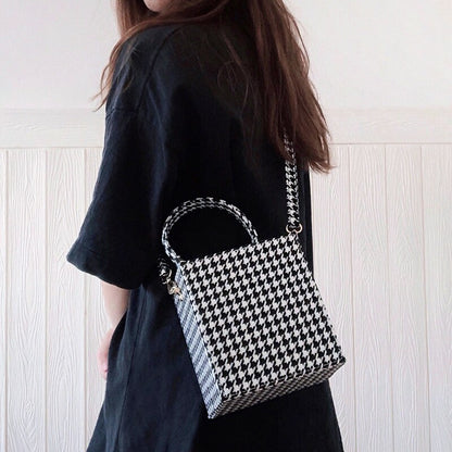 With Code Lock Houndstooth Box Shoulder Bag New Elegant Korean Purses And Handbags Female Big Square Crossbody Retro Bag