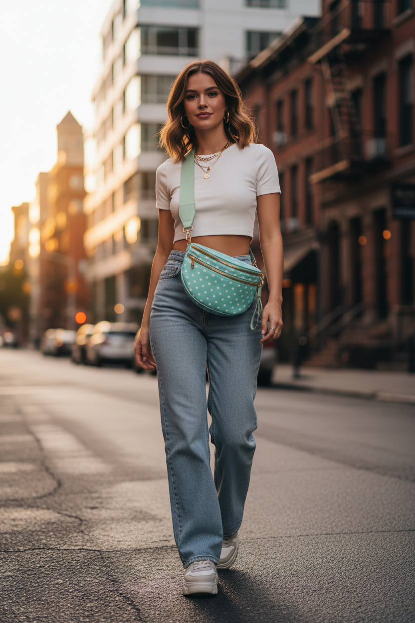 Retro Polka Dot Print Crossbody Bag