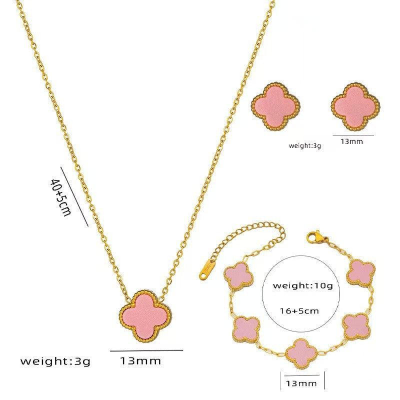 13mm double-sided clover set necklace bracelet women's set