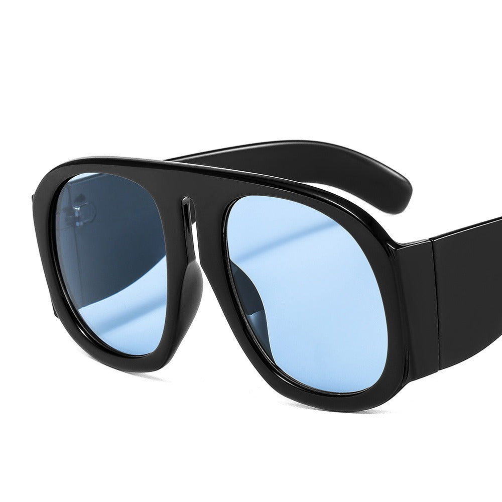 Ins Large Frame Sunglasses Womens Fashion Street Shoot Round Show Individualized Contrast Color Sunglasses