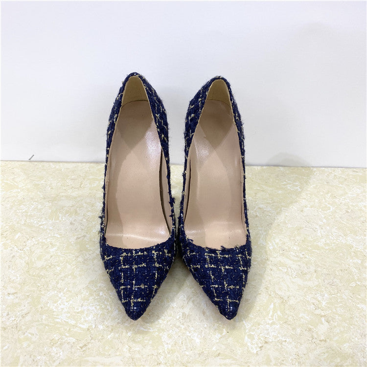 New Woven High Heels 12CM Pointed Toe Stiletto Pumps All-Match Women's Shoes
