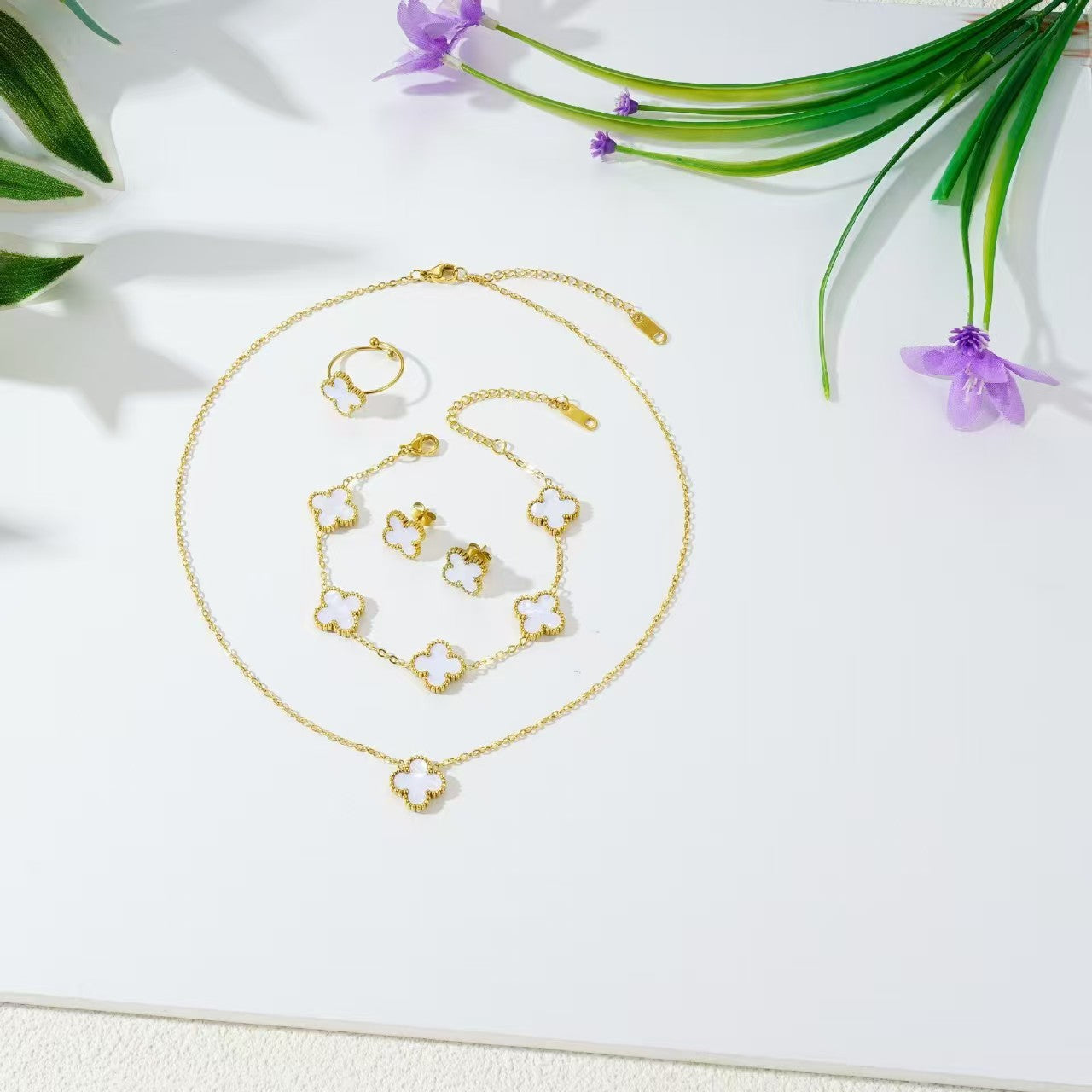 13mm double-sided clover set necklace bracelet women's set