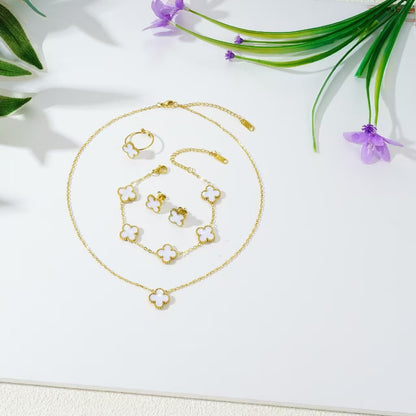 13mm double-sided clover set necklace bracelet women's set