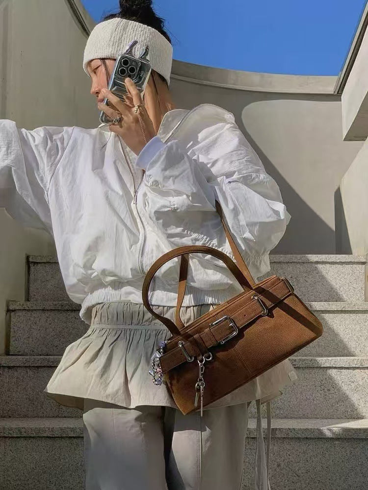 Small niche design bag, internet famous single shoulder handbag, underarm bag, belt buckle, Japanese women's bag