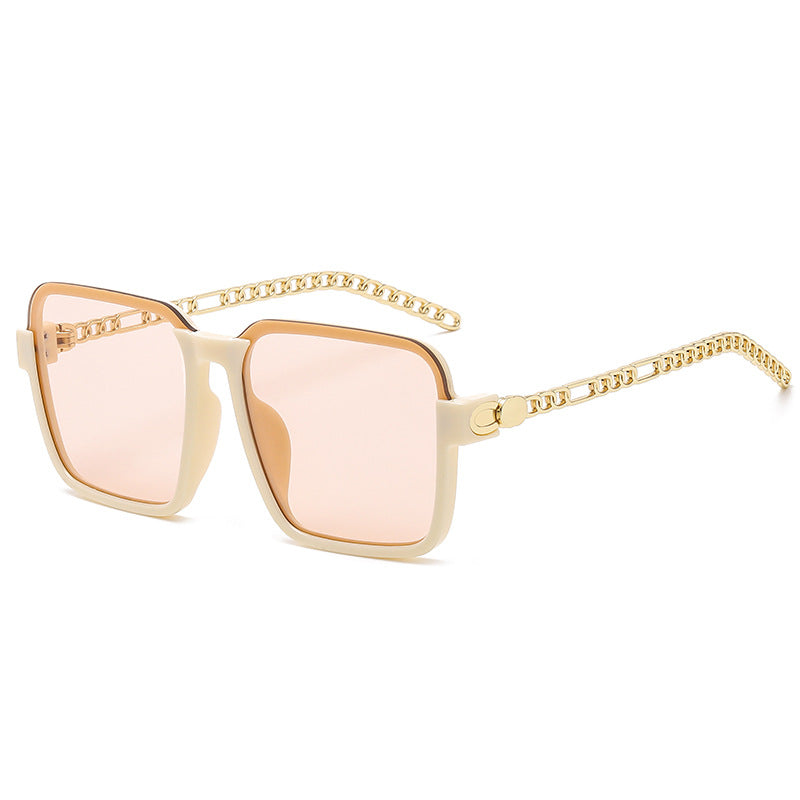 Fashion Square Big Frame Women's Sunglasses Metal Hollow Chain Sunglasses Men's Trend Same Style Sunglasses