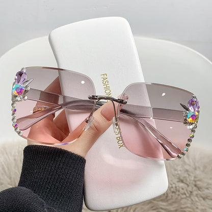 New Large Frame Diamond Sunglasses Women's Sunglasses Anti UV Glasses Street Photo Sunvisors