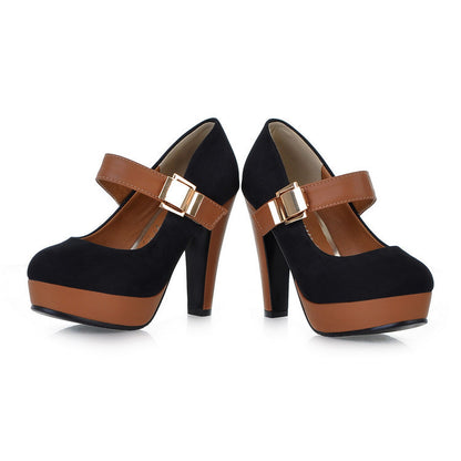Wide-leg Women's Shoes Platform High Heels Velcro Heels Spring and Autumn Shallow Mouth Single Shoes