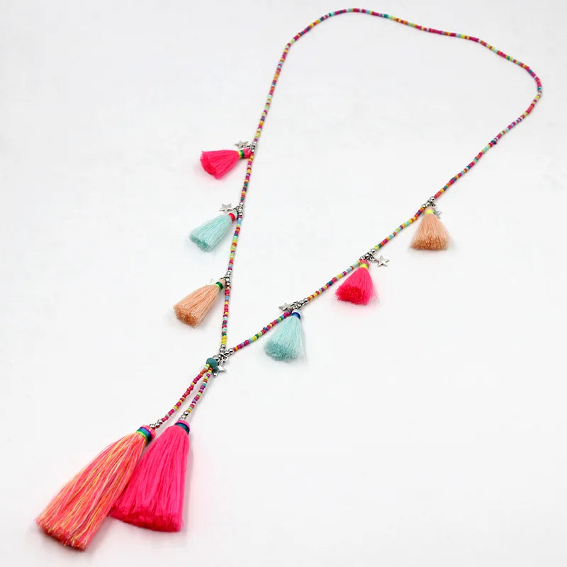 Women Jewelry Statement Necklace Bohemian Handmade Colorful Strand Tassel Pendant Female Accessories Necklace for Dress