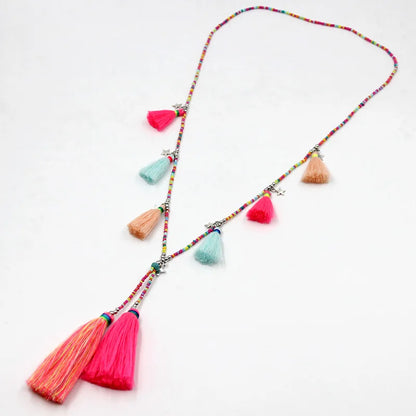 Women Jewelry Statement Necklace Bohemian Handmade Colorful Strand Tassel Pendant Female Accessories Necklace for Dress