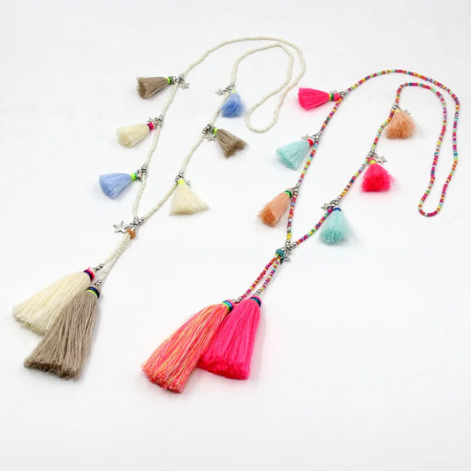 Women Jewelry Statement Necklace Bohemian Handmade Colorful Strand Tassel Pendant Female Accessories Necklace for Dress
