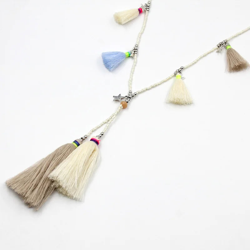 Women Jewelry Statement Necklace Bohemian Handmade Colorful Strand Tassel Pendant Female Accessories Necklace for Dress