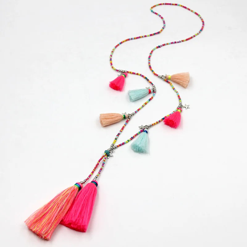 Women Jewelry Statement Necklace Bohemian Handmade Colorful Strand Tassel Pendant Female Accessories Necklace for Dress