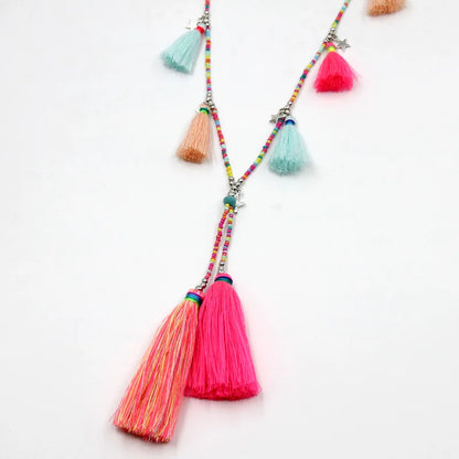 Women Jewelry Statement Necklace Bohemian Handmade Colorful Strand Tassel Pendant Female Accessories Necklace for Dress