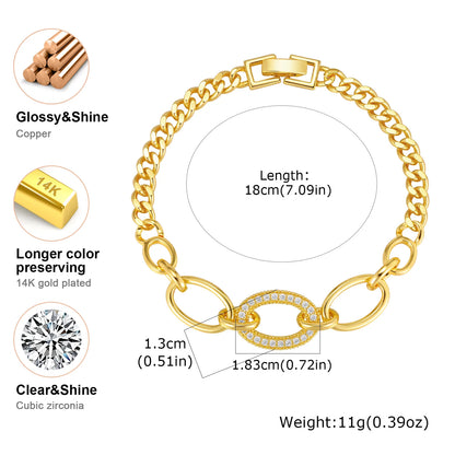 Women's Luxury Geometric Charm AAA Zircon Bracelet, Exquisite Gold Plated Metal Chain Bracelets, High Quality Jewelry Wedding