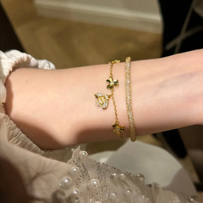 Fashion silver 925 inlay diamond elegant and exquisite Bracelets for women Retro bee three flower bangles luxury wedding jewelry