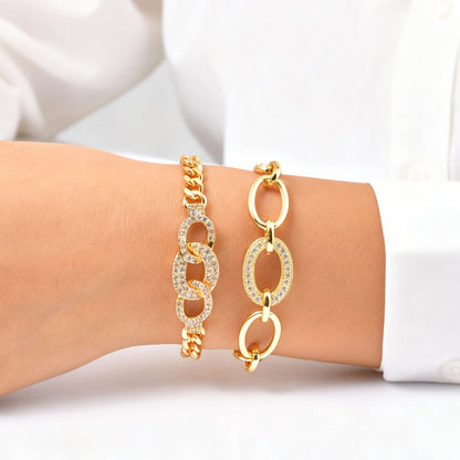 Women's Luxury Geometric Charm AAA Zircon Bracelet, Exquisite Gold Plated Metal Chain Bracelets, High Quality Jewelry Wedding