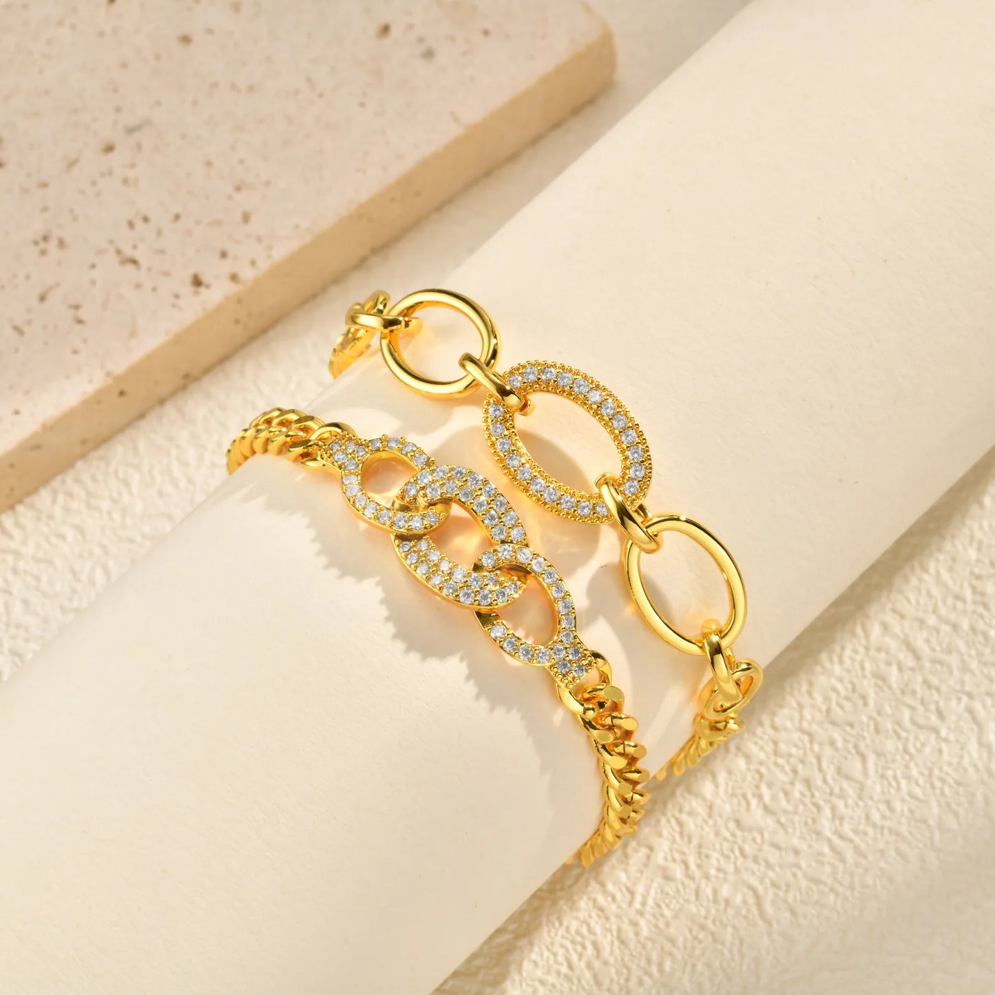 Women's Luxury Geometric Charm AAA Zircon Bracelet, Exquisite Gold Plated Metal Chain Bracelets, High Quality Jewelry Wedding