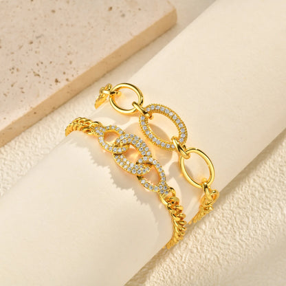Women's Luxury Geometric Charm AAA Zircon Bracelet, Exquisite Gold Plated Metal Chain Bracelets, High Quality Jewelry Wedding