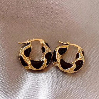 New Trendy Enamel Blue Color Metal Texture Small Hoop Earrings for Women Gold Plated Statement Ear Buckle Creative Jewelry Gifts