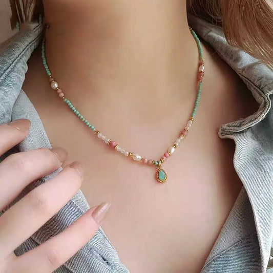 2025 Fashion Jewelry For Women's Sexy Collarbone Chain Accessories Natural Stone Pearl Bead Chain Water Droplet Pendant Necklace