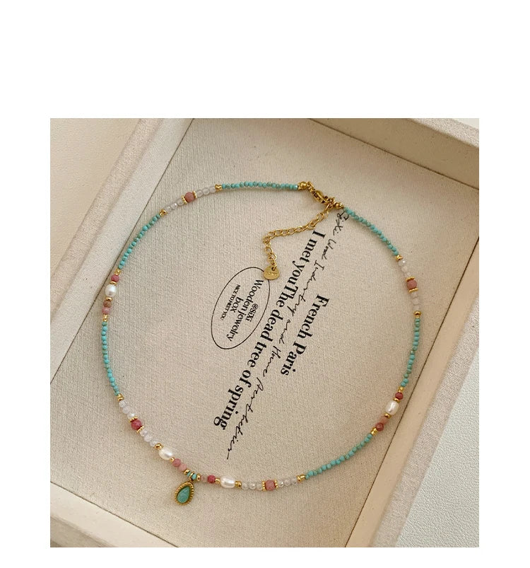 2025 Fashion Jewelry For Women's Sexy Collarbone Chain Accessories Natural Stone Pearl Bead Chain Water Droplet Pendant Necklace