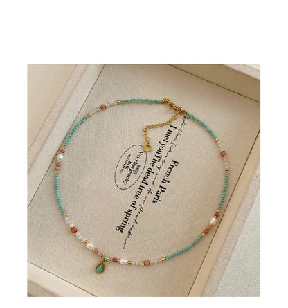 2025 Fashion Jewelry For Women's Sexy Collarbone Chain Accessories Natural Stone Pearl Bead Chain Water Droplet Pendant Necklace