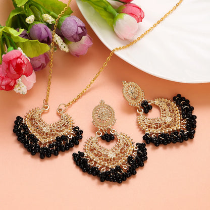 Indian Jewelry Set for Women Bijoux Retro Gold Plated Round Beads Tassel Earring Necklace Sets Ethnic Vintage Wedding Jewelry