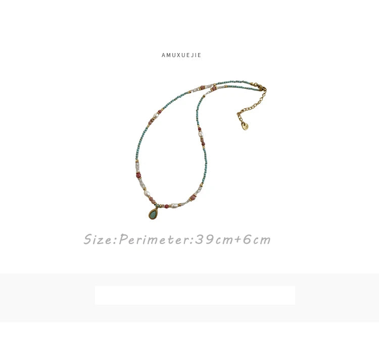 2025 Fashion Jewelry For Women's Sexy Collarbone Chain Accessories Natural Stone Pearl Bead Chain Water Droplet Pendant Necklace
