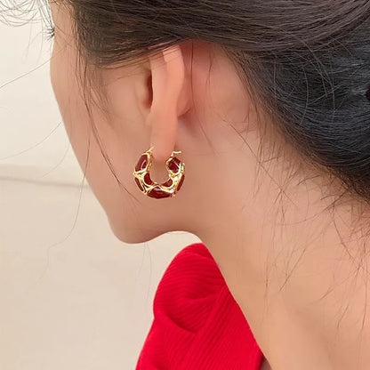 New Trendy Enamel Blue Color Metal Texture Small Hoop Earrings for Women Gold Plated Statement Ear Buckle Creative Jewelry Gifts